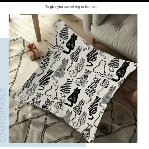 Kitten Throw Pillow Cover - Double-Sided / Abstract  Print Black & White - NWT - Picture 5 of 5